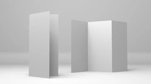 A4 blank paper trifold 3d rendering on grey background. Lifleat 3d illustration Stock Illustration