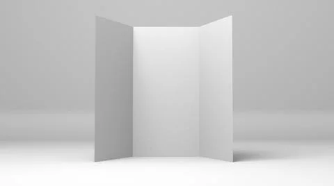 A4 blank paper trifold 3d rendering on grey background. Lifleat 3d illustration Stock Illustration
