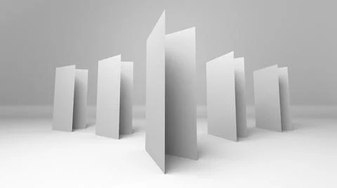 A4 blank paper trifold 3d rendering on grey background. Lifleat 3d illustration Stock Illustration