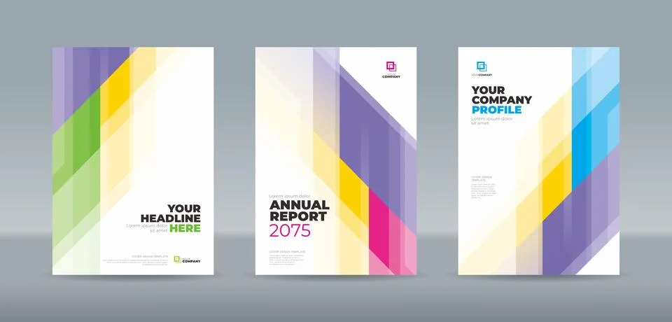 A4 book template with dynamic abstract geometric pattern design in purple, .. Stock Illustration