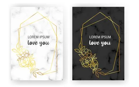 A4 Card Set with, white and black marble and gold lines. Luxury template with Stock Illustration