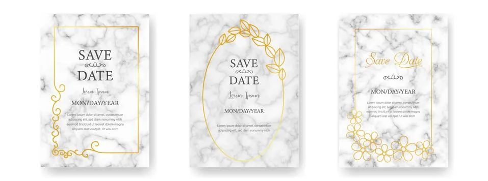 A4 Card vector Set with white marble. Luxury template with text place for Stock Illustration