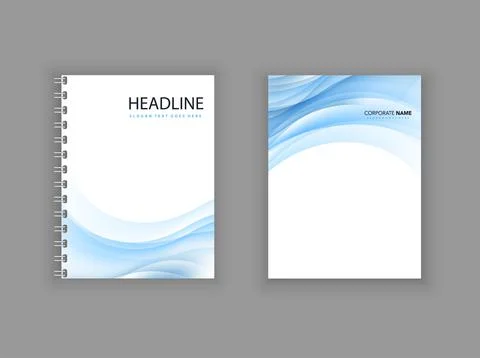 A4 cover with blue waves. Vector graphics and design. Stock Illustration