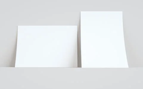 A4 Flyer / Letterhead Mock-Up - Two Flyers Against Wall Background. 3D Illust Stock Illustration