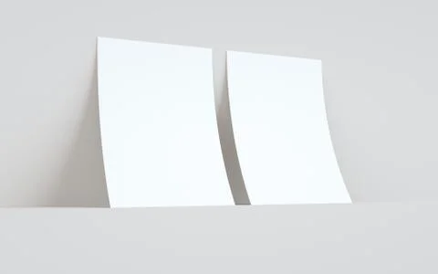 A4 Flyer / Letterhead Mock-Up - Two Flyers Against Wall Background. 3D Illust Stock Illustration