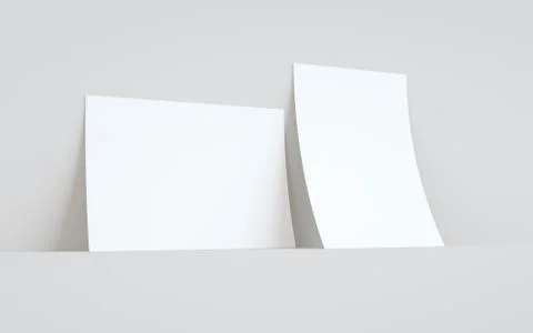 A4 Flyer / Letterhead Mock-Up - Two Flyers Against Wall Background. 3D Illust Stock Illustration