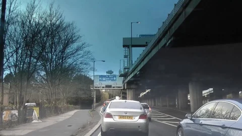 A4-M4 Junction Westbound out of London at rush hour Stock Footage 91698447