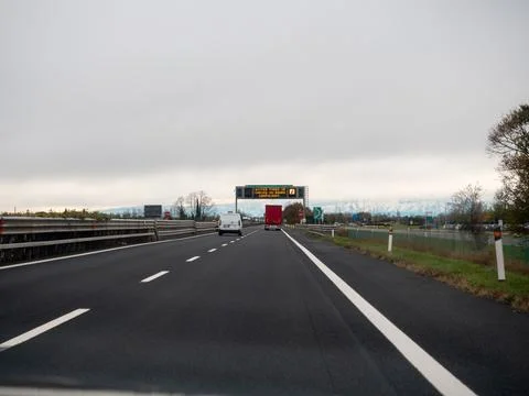 A4 motorway Italy with variable message sign Fotos de archivo