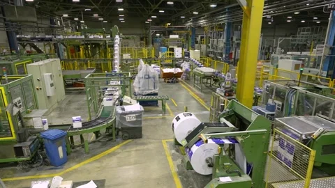 A4 offset paper cutting and packaging workshop. General plan. 스톡 동영상 314982212