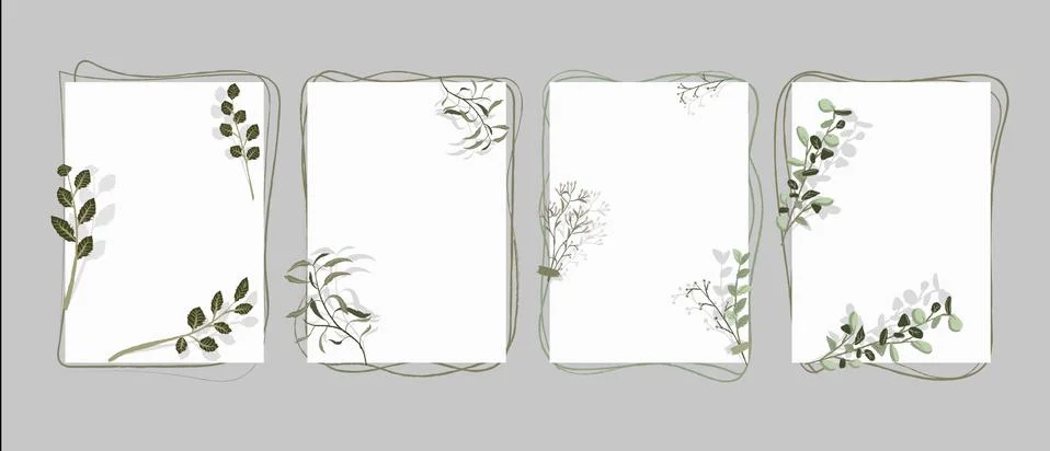 A4 paper sheets with plants. Vertical template entwined with stems green leaves. Stock Illustration