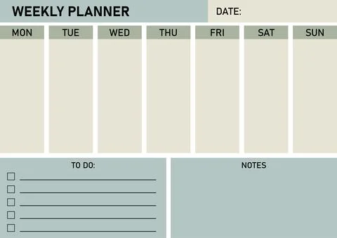 A4 Printable Basic Weekly Planer. Monthly planer blank template. Stock Illustration