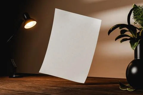 A4 sheet floating mock up for presentation and advertising on wooden rustic.. Stock Illustration