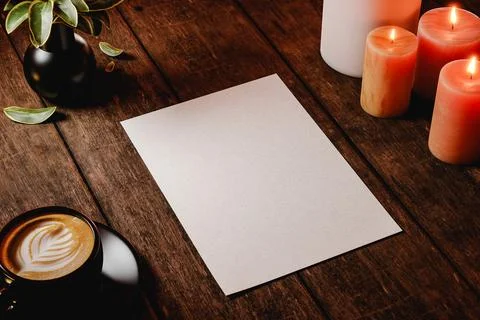 A4 sheet mock up for presentation and advertising on wooden table. 3D renderi Stock Illustration