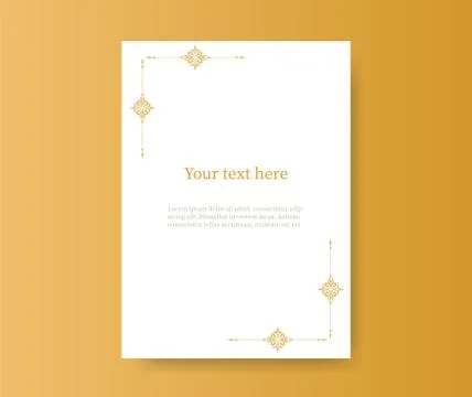 A4 sheet with vintage frame template. Retro banner ornate with gold ornaments Stock Illustration