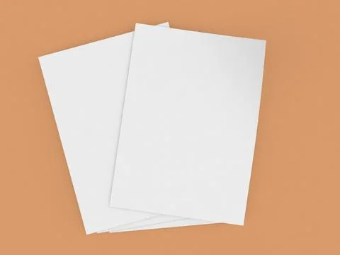 A4 size office paper sheets on a brown background. 3d render illustration. Stock Illustration