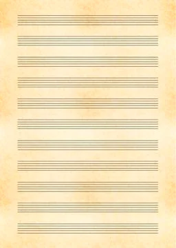 A4 size yellow sheet of old paper with music note stave Stock Illustration