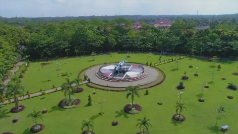 A4 Skyhawk Aircraft Monument in the middle of Majalengka Aerospace Park Stock Footage 168922367