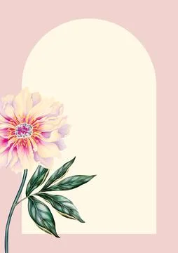 A4 template for text with beautiful peony. Frame or border with pink flower with Stock Illustration