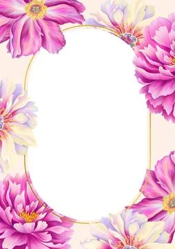 A4 template for text with beautiful peony. Frame or border with pink flowers Stock Illustration