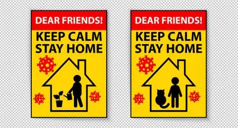 A4 warning sign. Keep calm, Stay at home with your cat. Watering flowers and Illustrazione stock