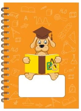 A5 cover design school notebook with reading puppy Stock Illustration