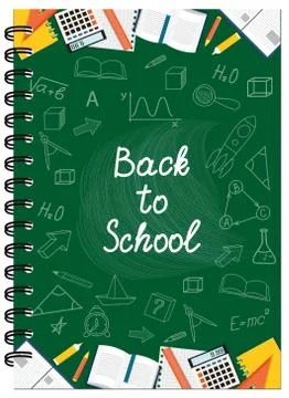 A5 cover design school notebook with text and stationery Stock Illustration