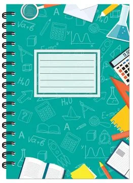 A5 cover design school notebook with stationery Stock Illustration
