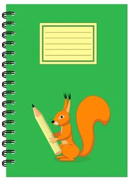 A5 cover design school notebook with squirrel and pencil Stock Illustration