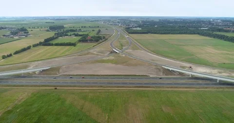 The A6 A7 Highway Intersection – Near Joure and Heerenveen - 4K Drone Footage Stock Footage 122588121