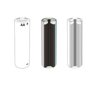 AA alkaline or lithium single cell battery scheme. Battery inside cut diagram Stock Illustration