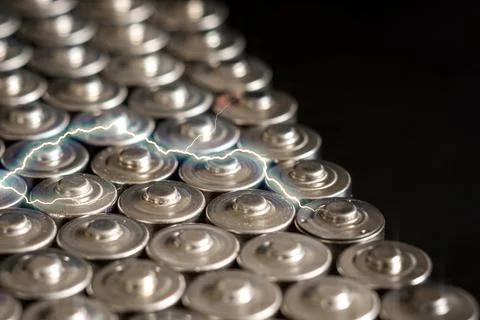 AA batteries background closeup view Foto stock
