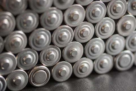 AA batteries background closeup view 库存照片
