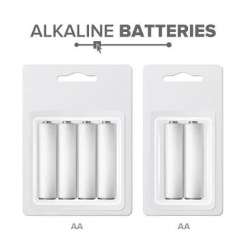AA Batteries Packed . Alkaline Battery In Blister. Realistic Glossy Battery Stock Illustration