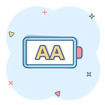 AA battery icon in comic style. Power level cartoon vector illustration on wh Stock Illustration