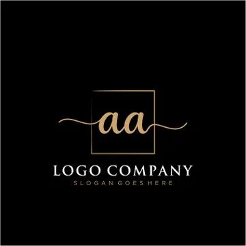 AA Initial handwriting logo with rectangle template vector Stock Illustration
