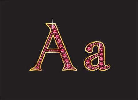 Aa Ruby Jeweled Font with Gold Channels Stock Illustration