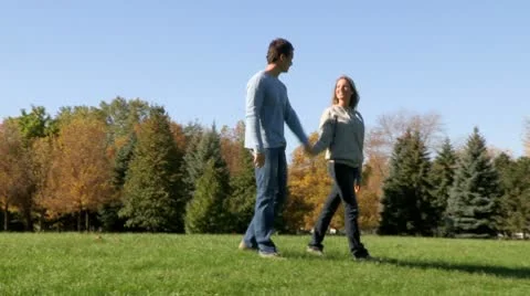 AA072801 happy young couple people fall 2 Stock Footage