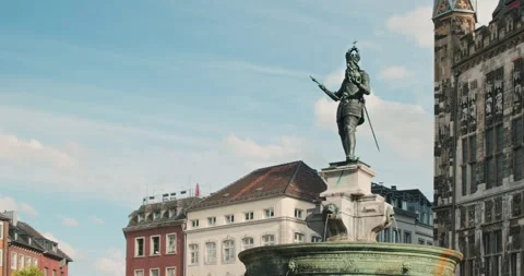 Aachen, Germany – 2024, Aug 5: Statue of Charlemagne in Aachen Old Town Stock Footage 304293787
