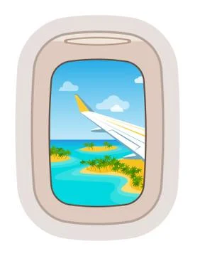 Aairplane window vector traveling by plane and porthole view in flight Stockillustratie