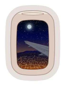 Aairplane window vector traveling by plane and porthole view in flight Stockillustratie