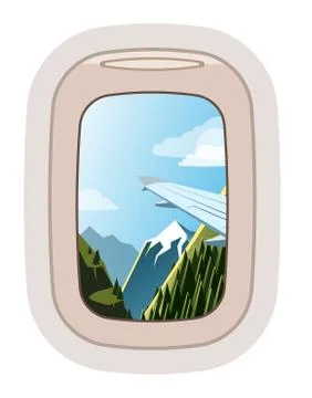 Aairplane window vector traveling by plane and porthole view in flight Stock Illustration