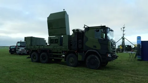Aalborg, Denmark - September 13, 2026: Military truck with ground surveillance Stock Footage 345590007