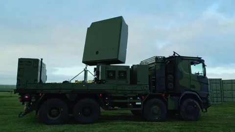 Aalborg, Denmark - September 13, 2026: Military mobile radar system scanning Stock Footage 345590138