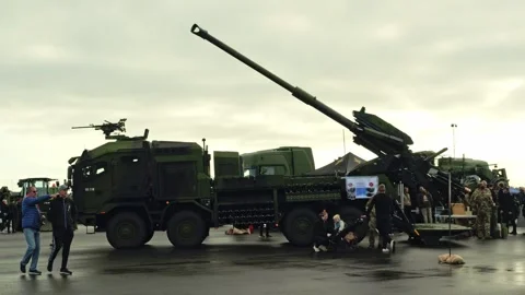 Aalborg, Denmark - September 13, 2026: Military howitzer artillery system Stock Footage 345590595