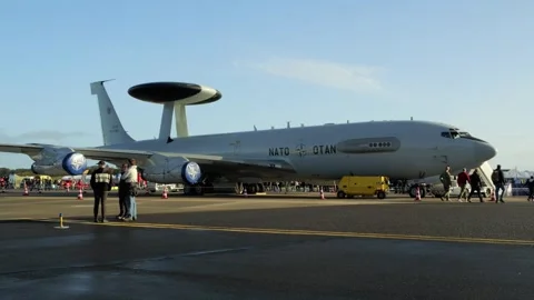 Aalborg, Denmark - September 13, 2026: NATO Boeing E-3 Sentry AWACS aircraft Stock Footage 345590830