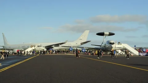 Aalborg, Denmark - September 13, 2026: Military air force airplanes on display Stock Footage 345590905