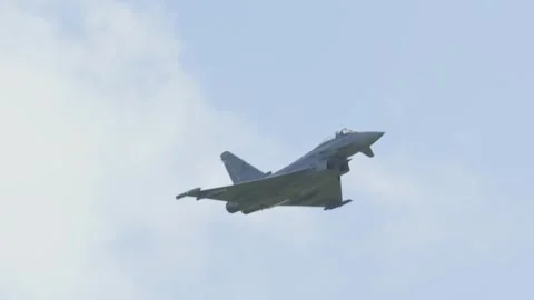 Aalborg, Denmark - September 13, 2026: Military Eurofighter Typhoon jet flying Stock Footage 345591546