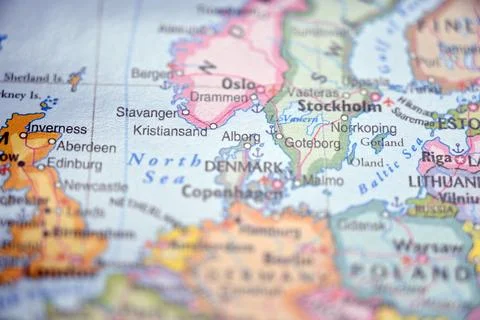 Aalborg Highlighted on World Map with Soft Blur Defocused Background Modern.. Stock-Fotos