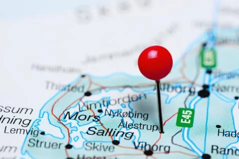 Aalestrup pinned on a map of Denmark Foto stock