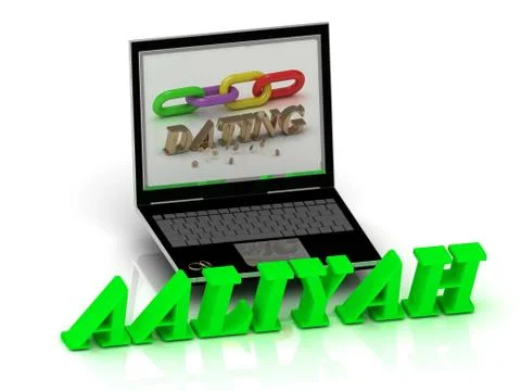 AALIYAH- Name and Family bright letters near Notebook and  inscription Dating Stock Illustration